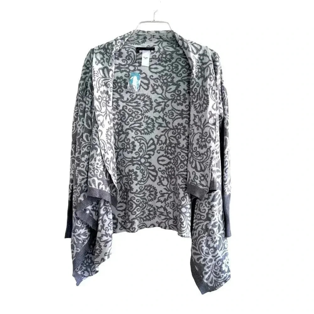 Maurices Womens Grey White Cardigan Knit Sweater Open Front Waterfall S NWT